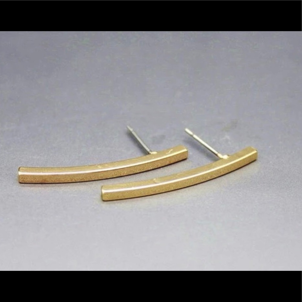 Gold Curved Bar Minimalist Stud Earrings